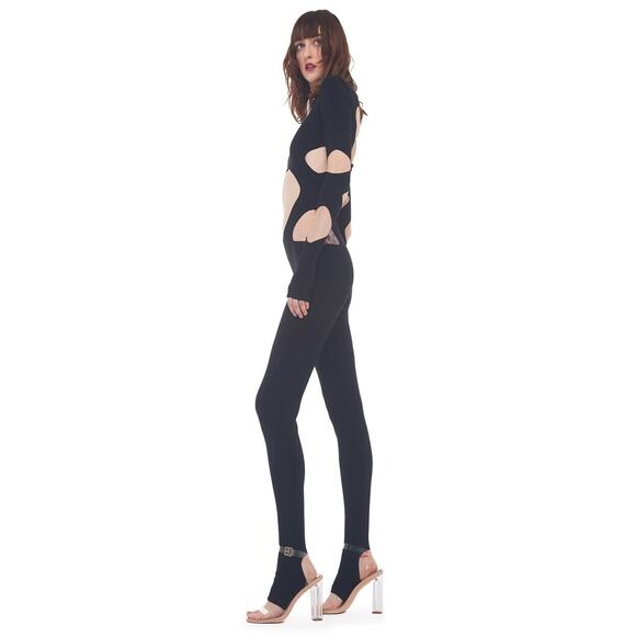 Cat Suit Designer Jumpsuit SEXY Cutout Black Aztec Catsuit XL by Norma Kamali - Picture 4 of 6